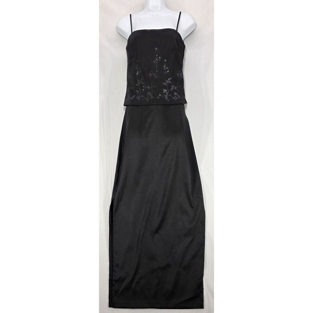 VTG 90s A Fortiori Black 2-Piece Satin Dress Fairy Goth Vamp Prom Formal Size 5